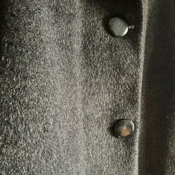VINTAGE CHARCOAL LUXURY WOOL MOHAIR BLEND  PEA COAT MIDI SHORT MADE IN FRANCE L - Picture 6 of 10